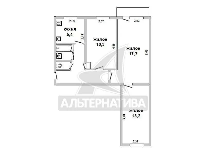 3-комнатная квартира,  г.Кобрин,  Пушкина ул. w172185 8