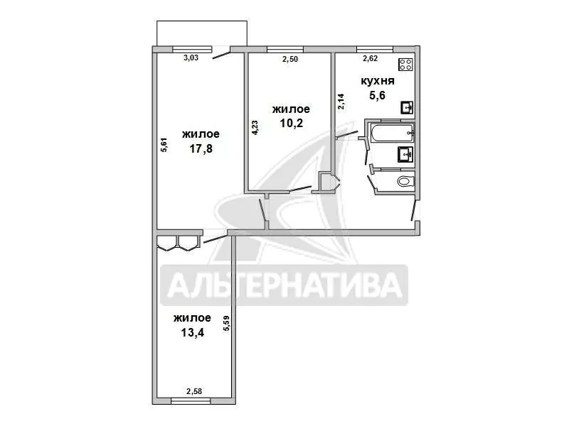 3-комнатная квартира,  г.Кобрин,  Пушкина ул. w172189 5