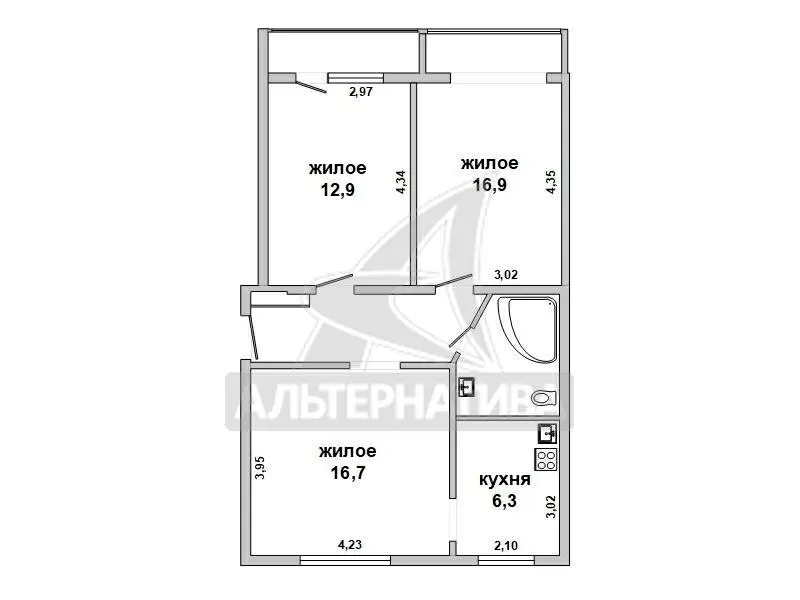 3-комнатная квартира,  г. Кобрин,  ул. Советская w182887 2
