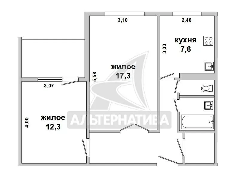 2-комнатная квартира,  г. Кобрин,  ул. Дзержинского,  1981 г.п. w182955 2