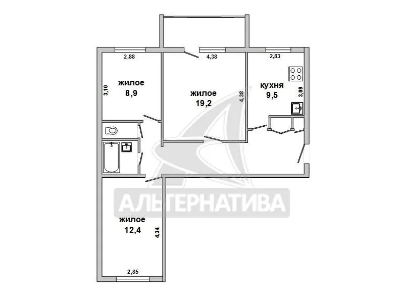 3-комнатная квартира,  г.Кобрин,  Настасича ул. w172184 10