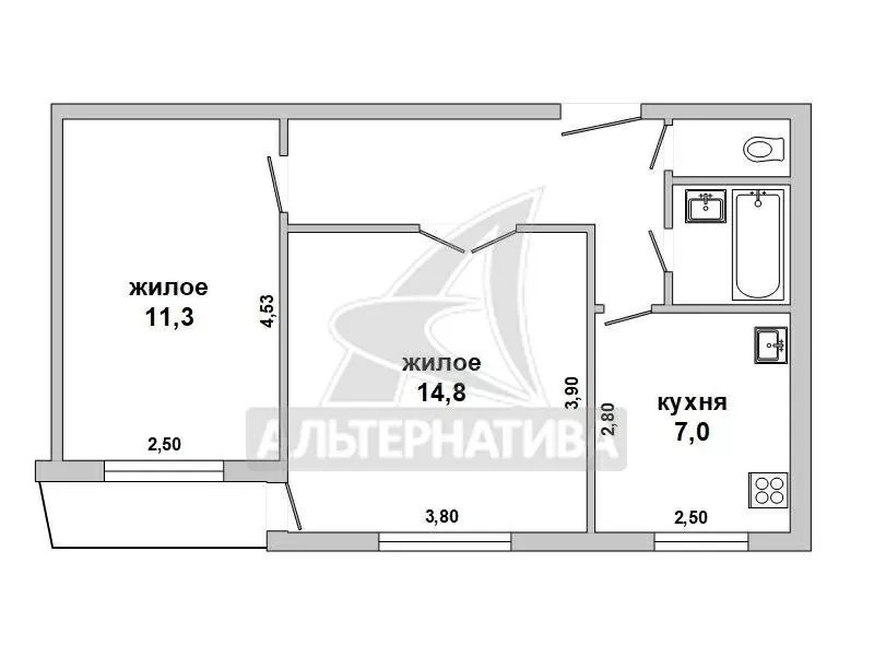2-комнатная квартира,  г. Кобрин,  ул. Дзержинского w180776 10