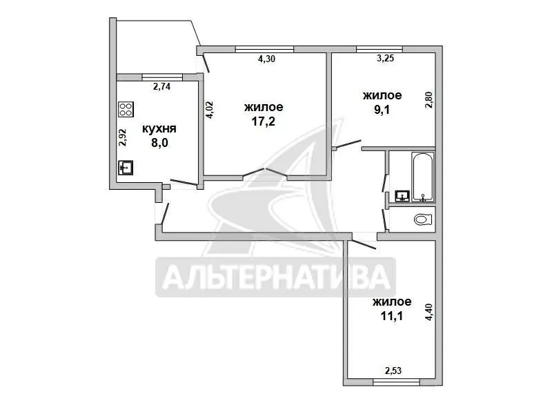 3-комнатная квартира,  г. Кобрин,  ул. Николаева,  1995 г.п. w183004 7