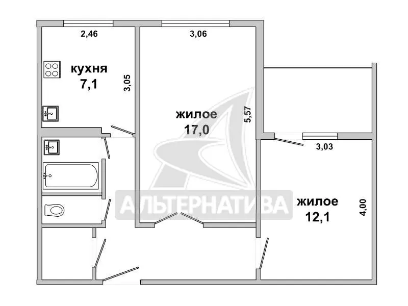 2-комнатная квартира,  Кобрин,  700-летия Кобрина,  1996 г.п. w182154 8