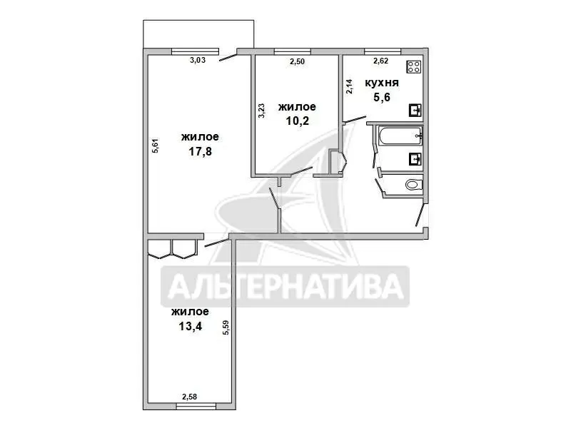 3-комнатная квартира,  г. Кобрин,  ул. Пушкина,  1969 г.п. w183300