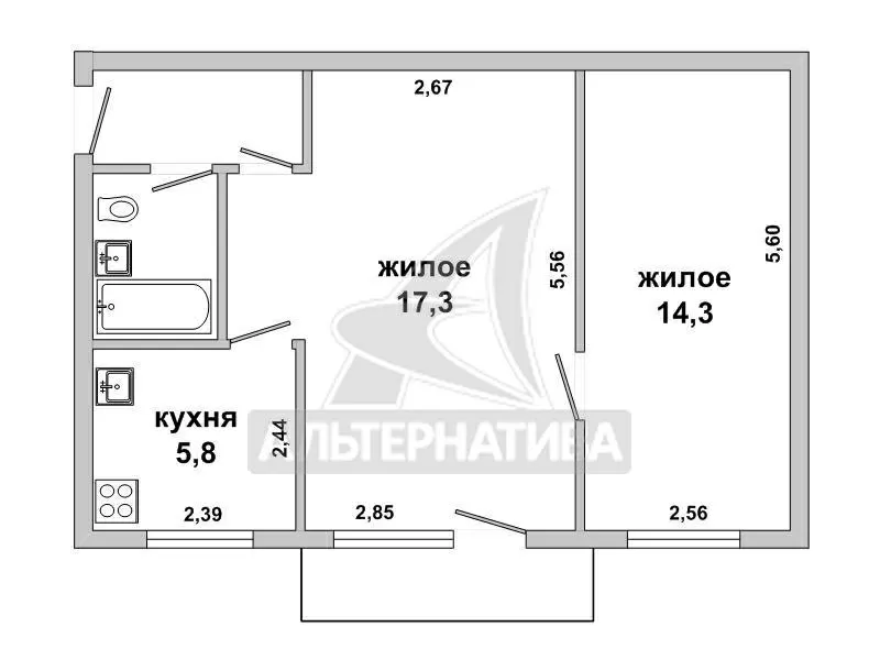 2-комнатная квартира,  г. Кобрин,  ул. Пушкина,  1967 г.п. w181831 2