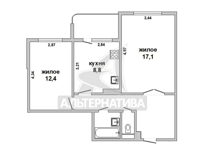 2-комнатная квартира,  г. Кобрин,  ул. 700-летия Кобрина w183428
